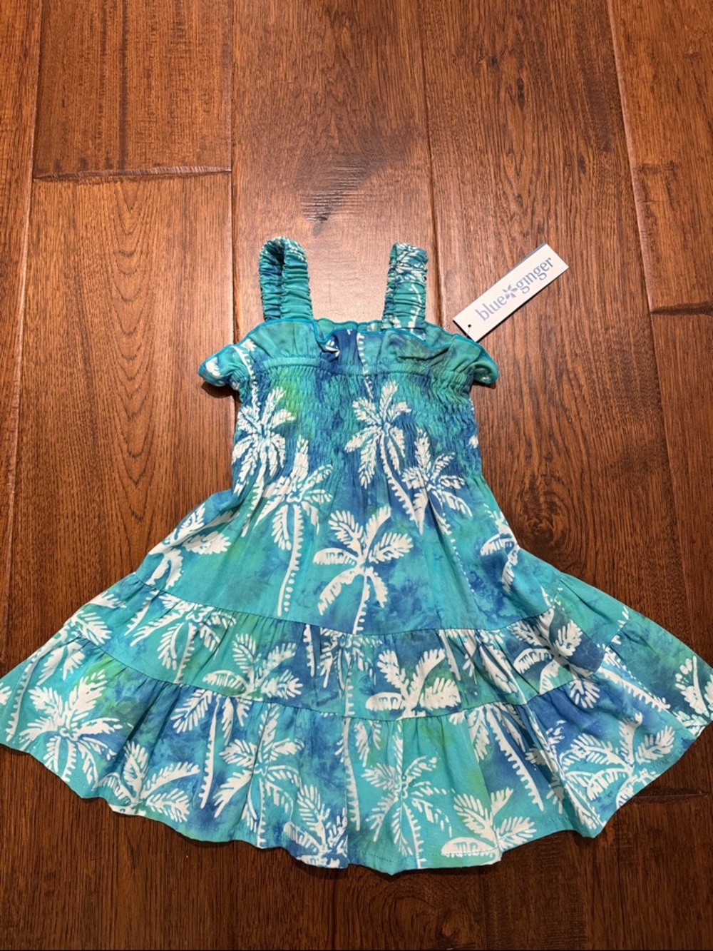 Blue & Teal Palm-Print Tiered Sundress for Girls - Blue Ginger